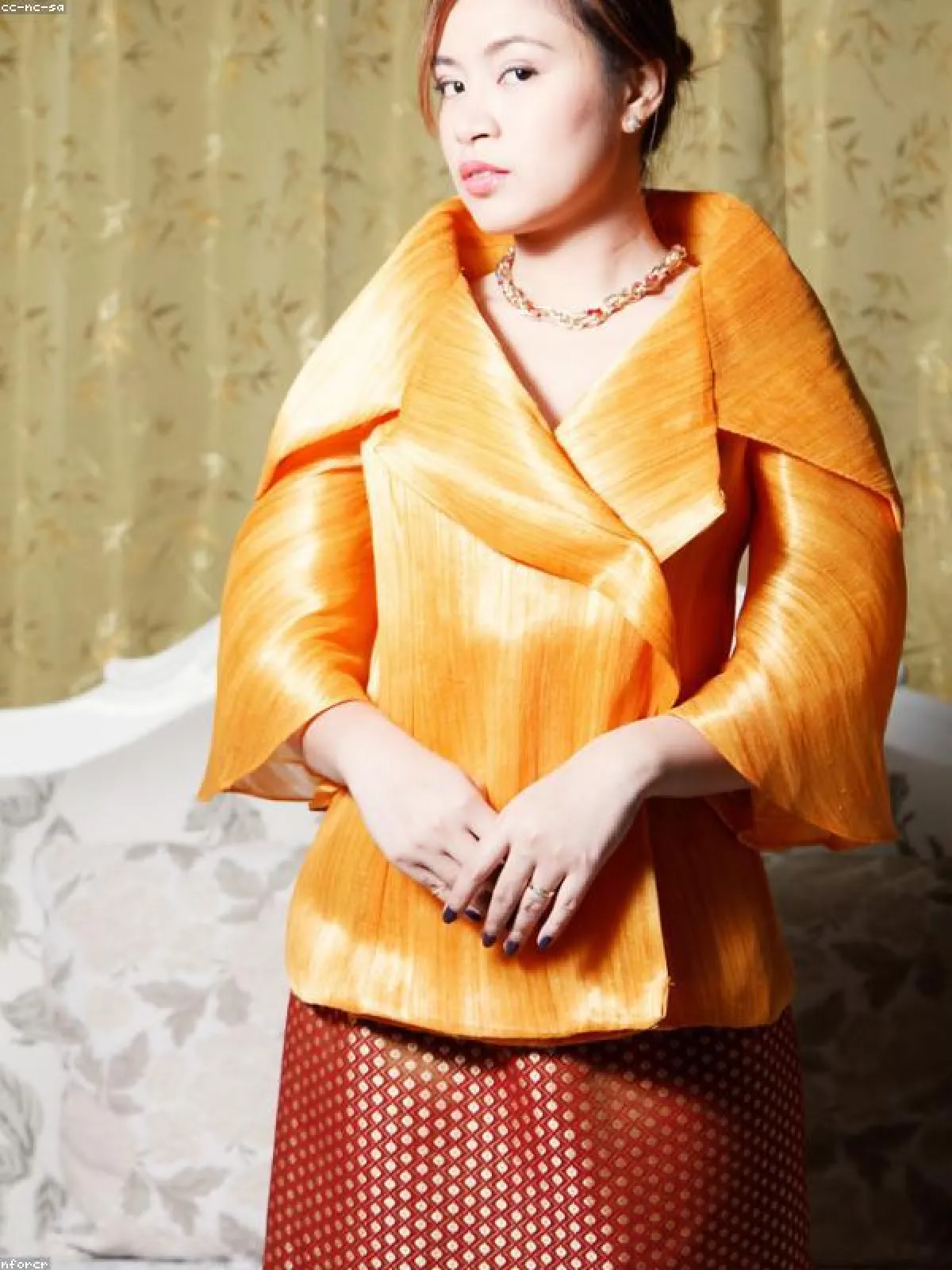 Zari Work Linen Gown — Full Drape